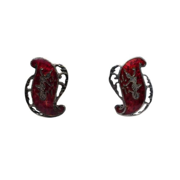 Siam Sterling Silver Red Enamel Goddess Clip-On Vintage Earrings - Picture 2 of 6
